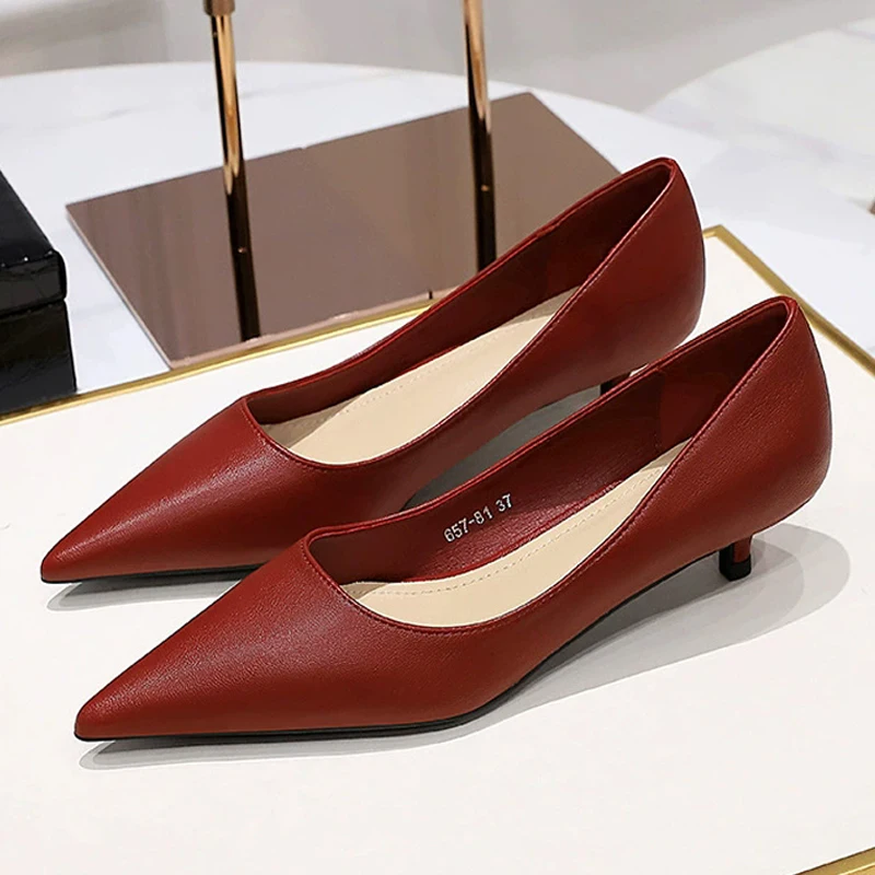 موضة أشار تو أحذية بكعب متوسط 4 سنتيمتر الخناجر الاحتلال OL مكتب أحذية منخفضة الكعب النساء أحذية هريرة عالية الكعب مضخات سيدة #3