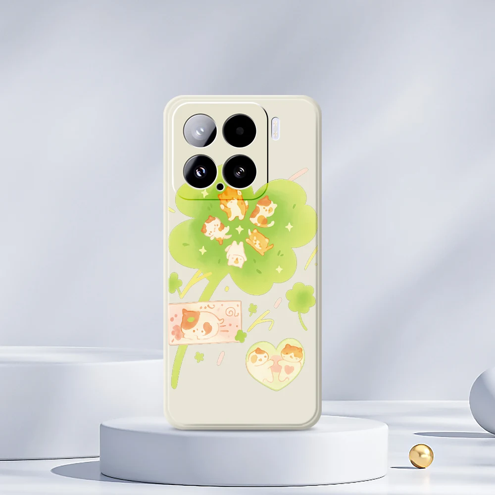 Leuke Kat Klavertje Vier Telefoon Case Voor Xiaomi Mi 15 Ultra Mi 14T 11T Pro Siliconen Cover Voor Xiaomi Mi 13T Pro Mi 11T Pro Gevallen