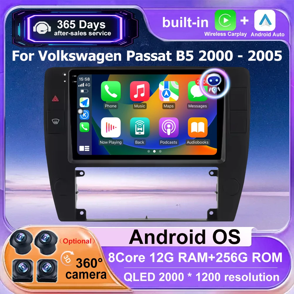 

9-дюймовый для VW Volkswagen Passat B5 2000 2001 2002 2003-2005 Android 16 авто автомобильный радиоприемник мультимедийный плеер инструменты Carplay 4G WIFI