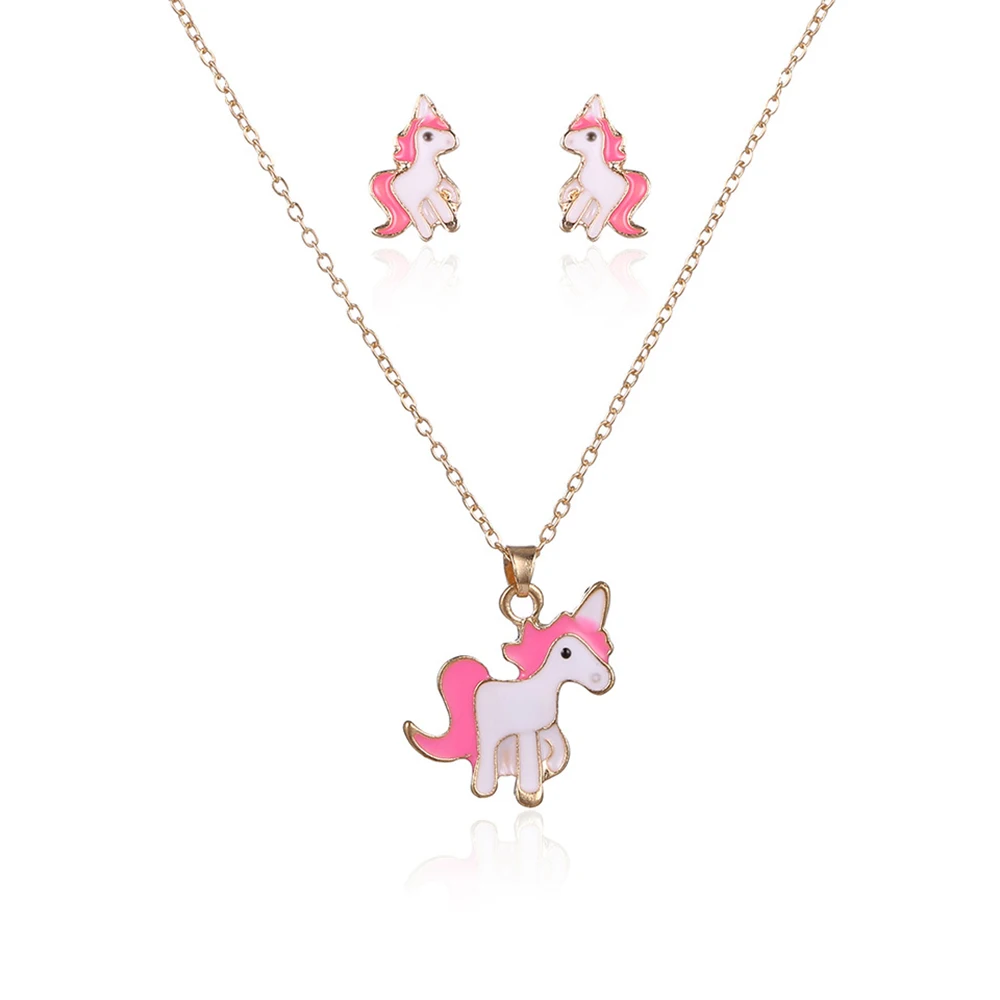 

Fashionable New Unicorn Necklace Earrings Dripping Color Set Simple Jewelry Explosive Necklace Earrings Jewelry