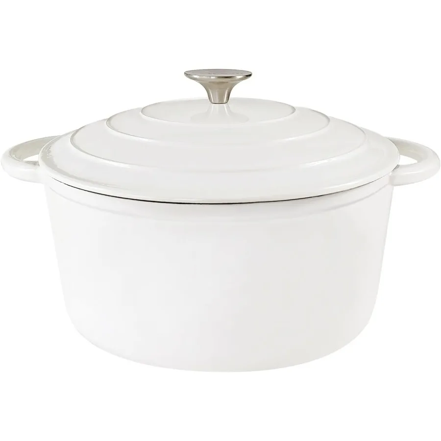 

5QT эмалированная голландская кастрюля с крышкой для плиты и приготовления костра, чугунная кастрюля с двумя ручками для тушения медленной сферы
