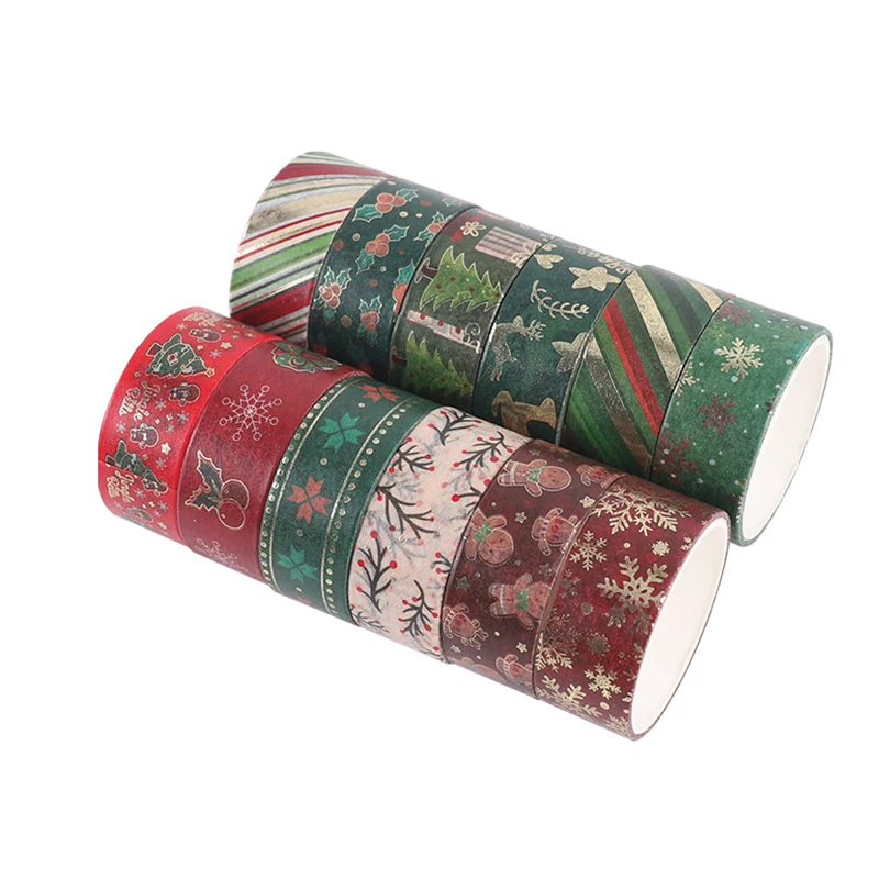 12Pcs Christmas Washi Tape Set Navidad Washi Tapes Journal Supplies Gold Foil Decorative Adhesive Tape Scrapbooking Masking Tape