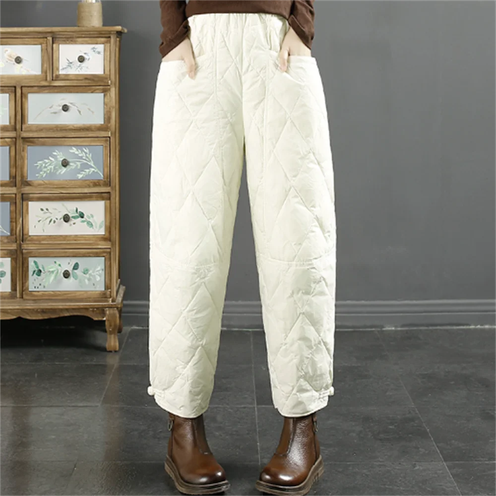 

solid color down cotton trousers women straight tube wide legs long trousers