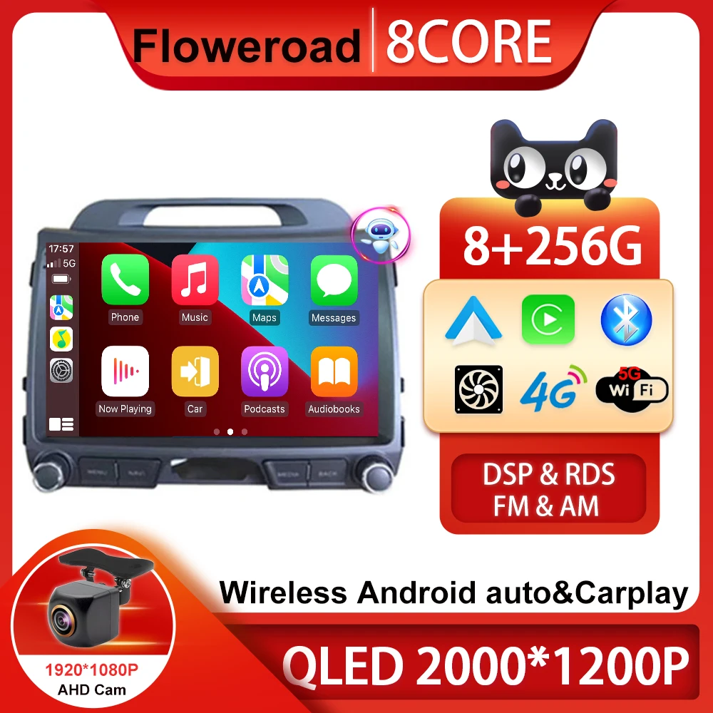 

Wireless auto Carplay Android 13 DSP For KIA Sportage 3 2010 2011-2016 Stereo BT Car Multimedia Player Navigation 9Inch QLED