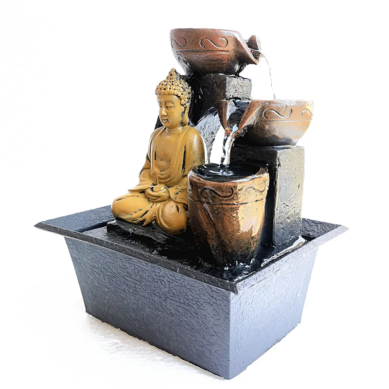Buddha Tabletop Waterfall Fountain Fengshui Meditation Relaxing Indoor Decoration Kit Water Flow for Home Office Decor