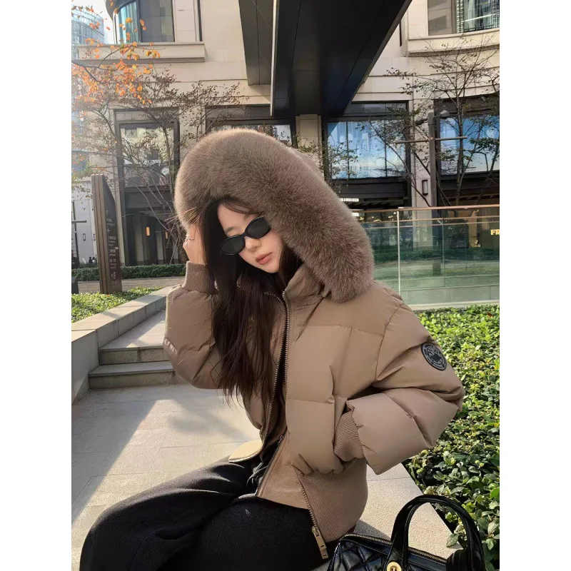 Winter Warm Parkas for Women Y2K Korean Thick Fluffy Faux Fur Hooded Coats Fashion Streetwear Waist Shape Crop Puffer Jacket