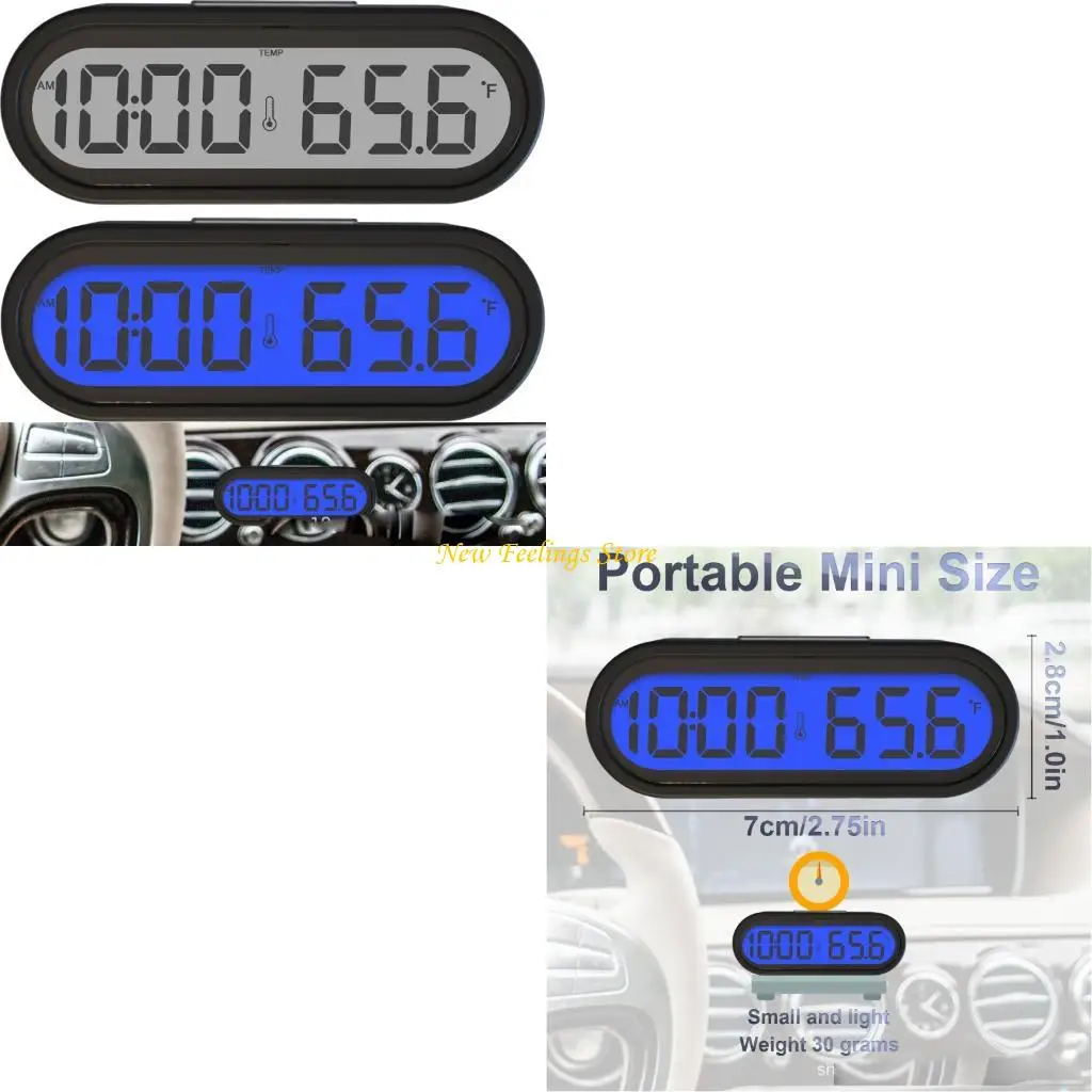 

J6BF Multifunction Clock Car Dashboard Mount Mini Electronic Clock Backlight Digital Clock with Time Date Temperature Display
