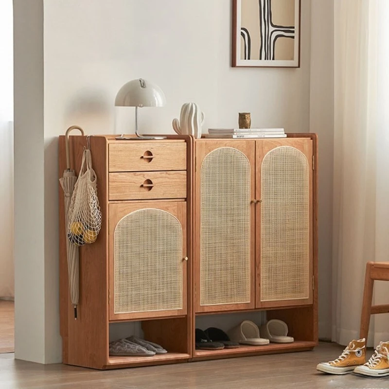 

Living room solid wood shoe cabinet household entry rattan large-capacity storage cabinet B & B multi-functional storage cabinet