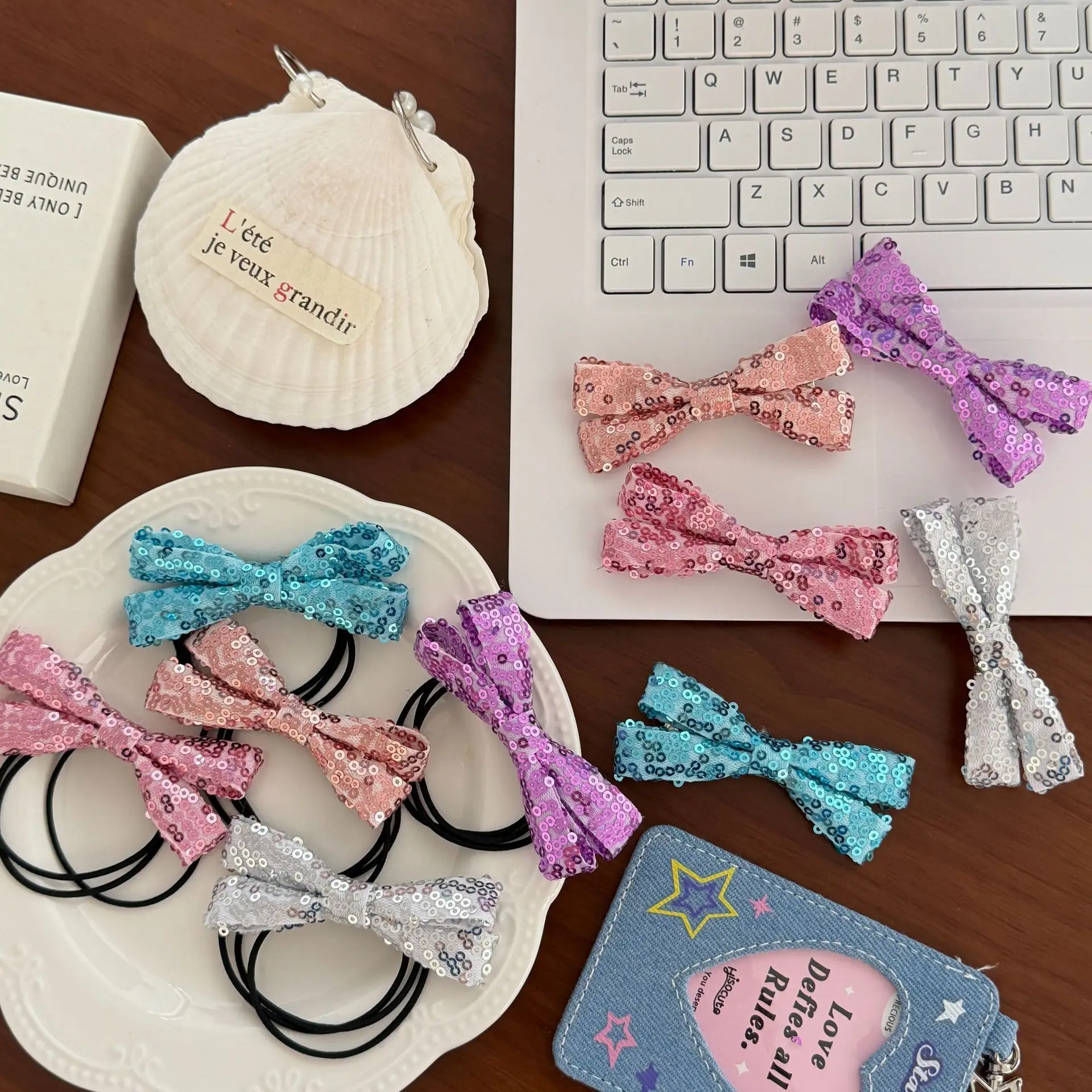 

Premium Sequin Bow Hair Ring for Girls Birthday Party Stage Performance Elastic Ponytail Holder Non Slip Comfortable