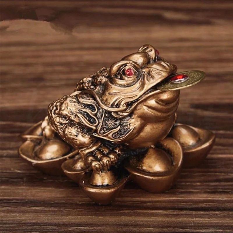 Cadeau porte-bonheur Feng Shui, petit argent à trois pattes pour grenouille, crapaud de Fortune, pièce chinoise, artisanat en métal, décoration de maison, couleur Bronze et acajou
