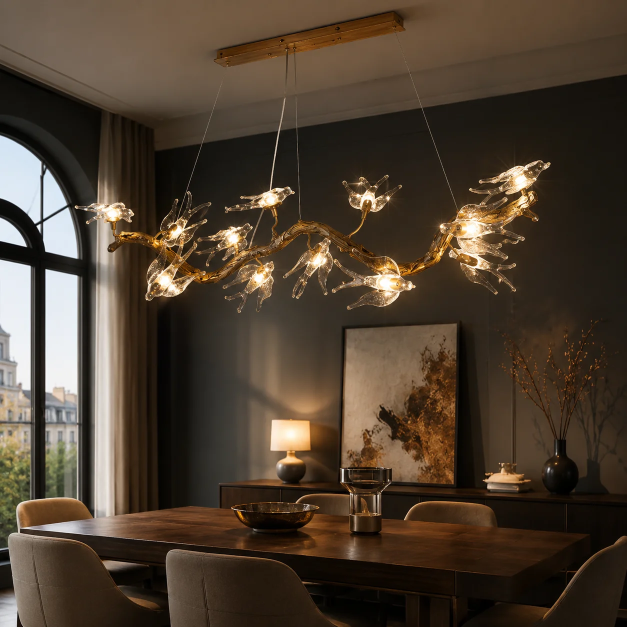 Glas Vogel Kristall Decke Kronleuchter Für Esszimmer Wohnzimmer Küche Tisch Loft Vintage Zweig Hängen Anhänger Kronleuchter Licht
