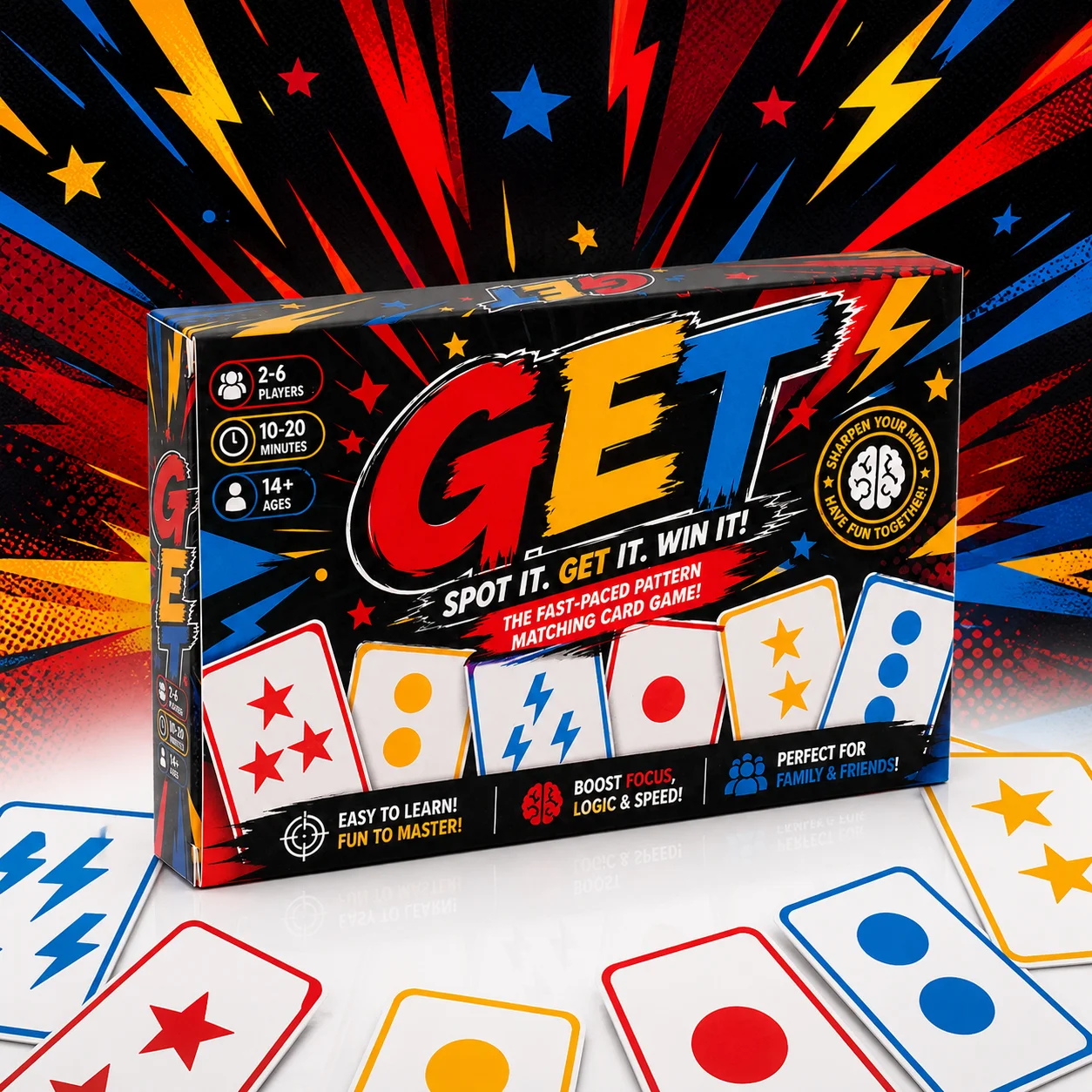 Fast Paced Visual Pattern Matching Card Game Brain Training Challenge with Real Time Shape Color Number and Symbol Recognition Q