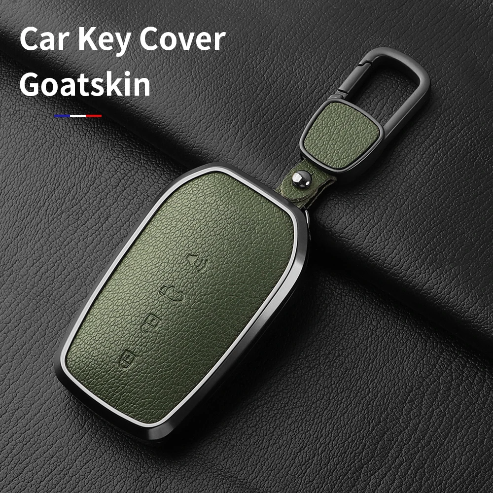 Aluminum Alloy Goatskin Car Key Case Cover For Toyota Prius Camry Corolla CHR C-HR RAV4 Land Cruiser Prado Keychain