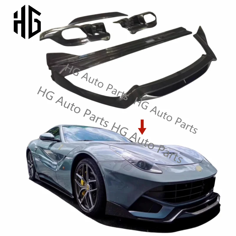 For F12 DMC Style Glossy Carbon Fiber Front Lip Rear Diffuser Spoiler Bodykit For Ferrari F12 Side Skirts Auto Parts