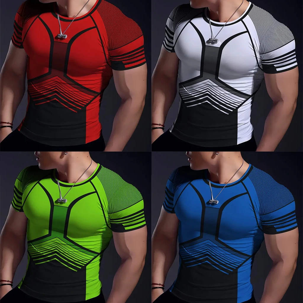 

Мужская облегающая быстросохнущая дышащая спортивная футболка, модная футболка для бега, фитнеса с коротким рукавом, облегающий топ для отдыха и отдыха, пляжа
