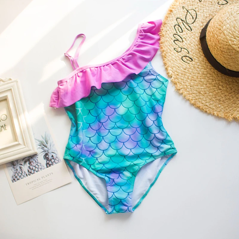 2026 Summer Baby Girls Swimsuit Sleeveless One Piece Swimwear for Kids Toddler Cartoon Unicorn Fish scale Infant Bathing Suit