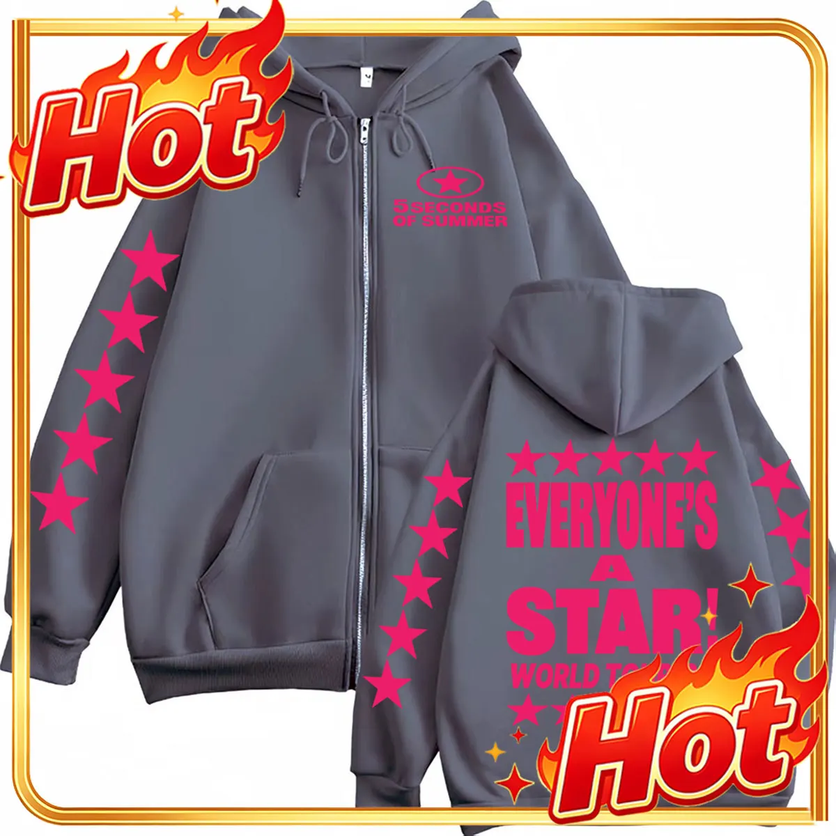5 Seconds of Summer Everyone's A Star Zipper Hoodie Men Women Casual Fleece Jacket Sweatshirt Hip Hop Pop Music Zip Up Pullovers