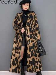 2024 Spring Autumn Winter Women's Wear V-neck Trench Coat Loose Mid-length Leopard Print Printing Temperament Coat LHX2929