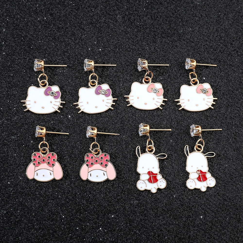 Sanrio Cartoon Character Melody Hello Kitty Earrings Fashion Cute Cinnamon Kuromi Ear Studs For Women Girls Birthday Jewellery