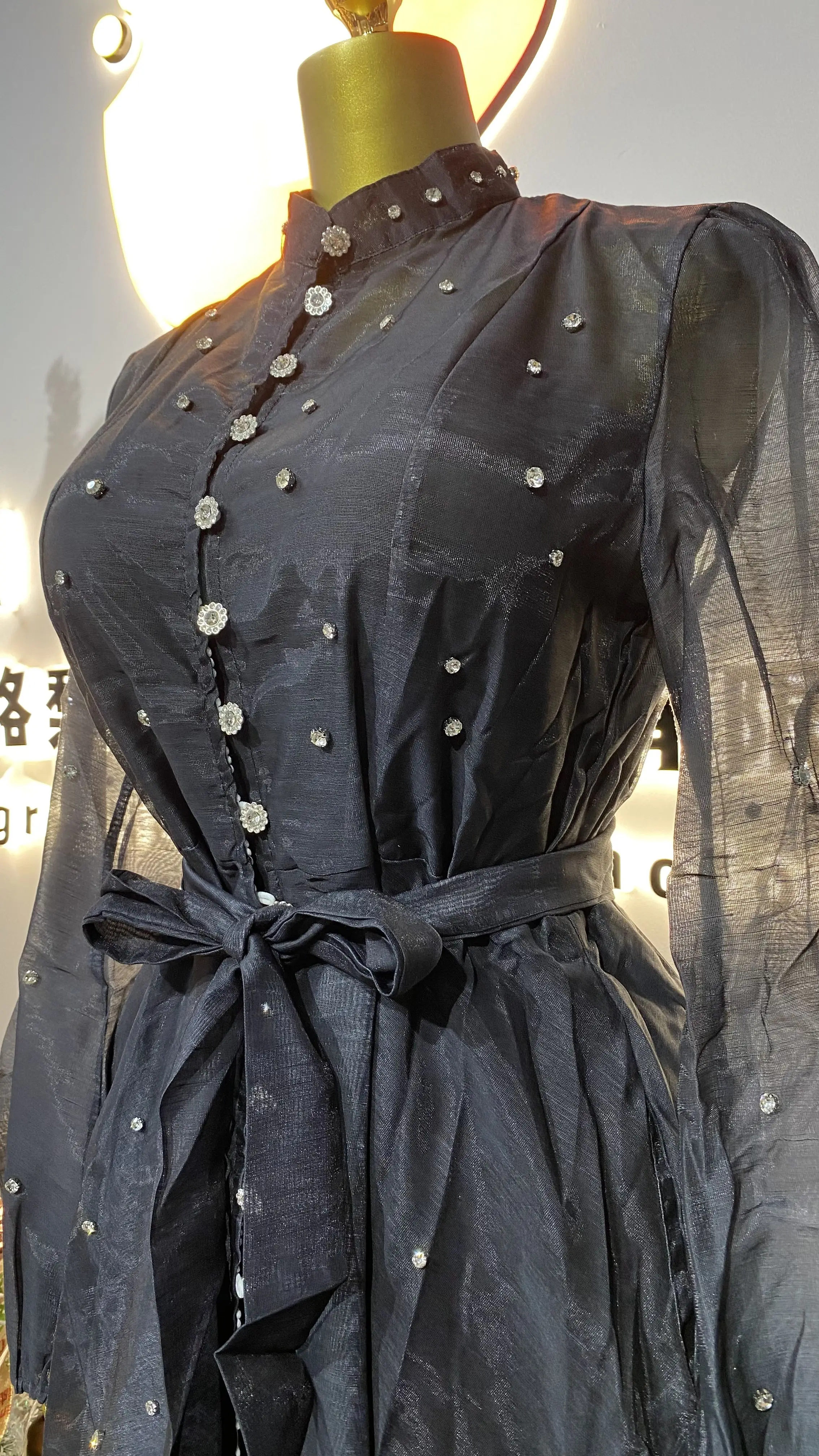 Women wholesale new style lightweight luxury nails diamond fashion single breasted swing dress-GZMM214