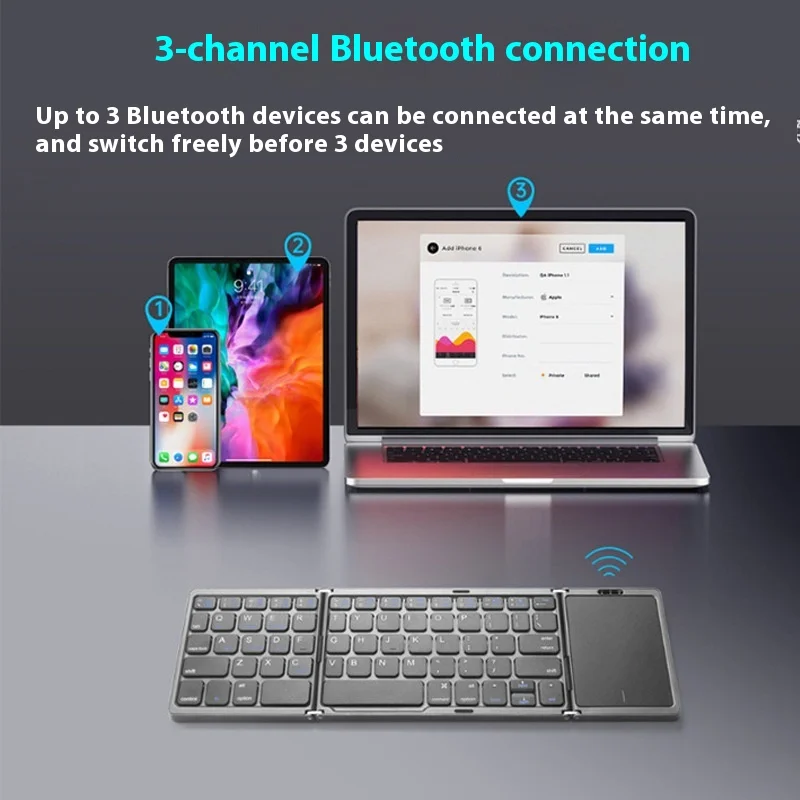 Imagem -03 - Teclado Portátil Triplo Dobrável Ultra Fino sem Fio Bluetooth com Touchpad Adequado para Tablets Laptops Pcs Novo B089t