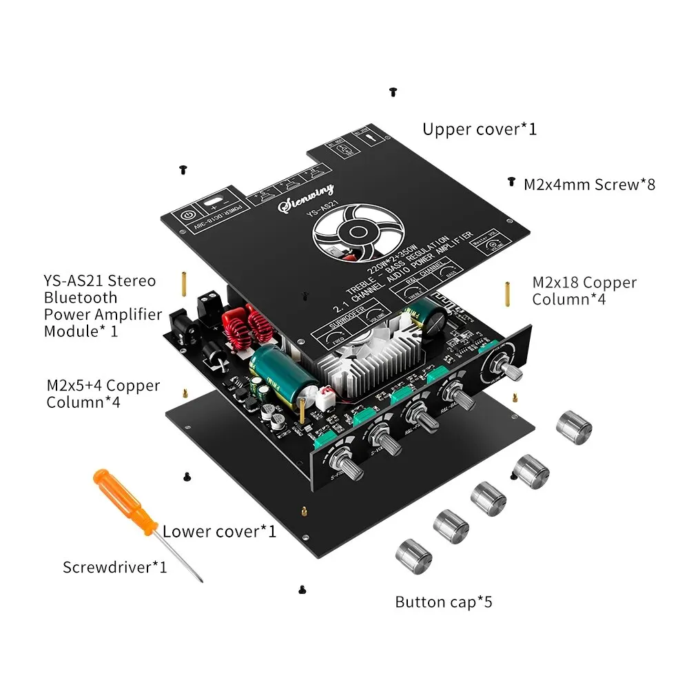 YS-AS21 2*220w + 350w 2.1 canais bt placa amplificador de potência digital tpa3251 amp subwoofer agudos graves tom áudio app função usb