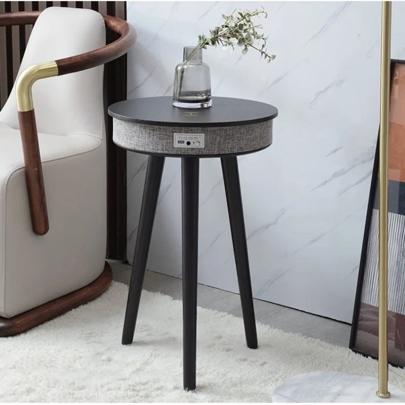 Smart Round Tea Table with Bluetooth Speaker Living Room Corner Table with Wireless Charging Multi-Function Side Table