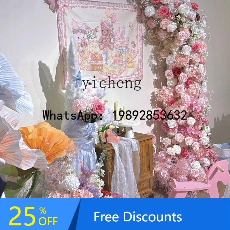 

Wedding Stage Background Decoration Horn Arch Artificial Fake Flowers Outdoor Event Ceremony Flowers