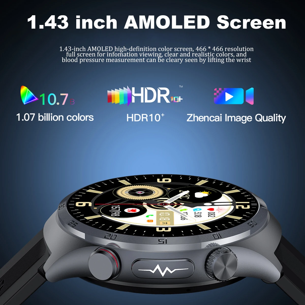 New SmartWatch For Men Women  Air pump+airbag Type True Blood Pressure AccurateTest  1.43-inch AMOLED Screen ECG  Bluetooth Call