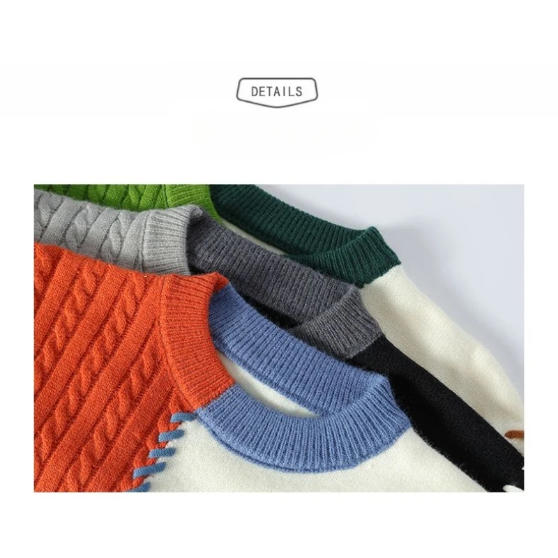 Couples sweaters High Appearance Level Autumn Winter Sweater for Teenagers Thick Warm Patchwork Crewneck Loose Sweater Pullovers