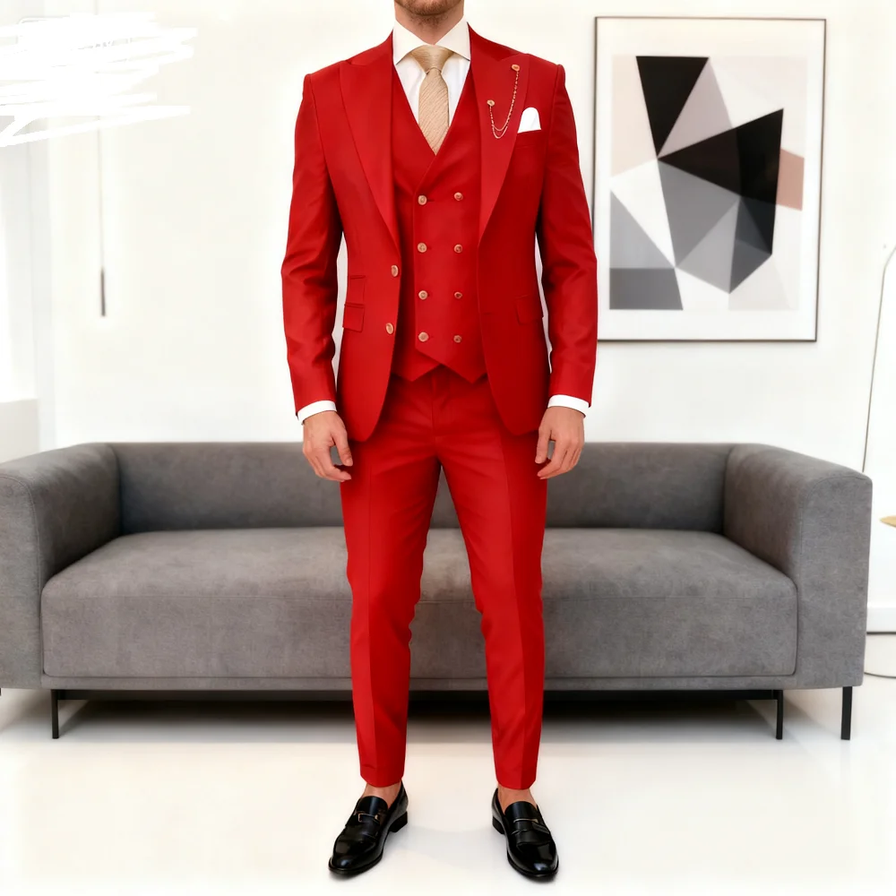 

Lindo Purple Men's Tuxedo Unique Single Breasted Lapel Repeated Fine Fitted Plan Length Regular 3-Piece Jacket Pants Vest Set