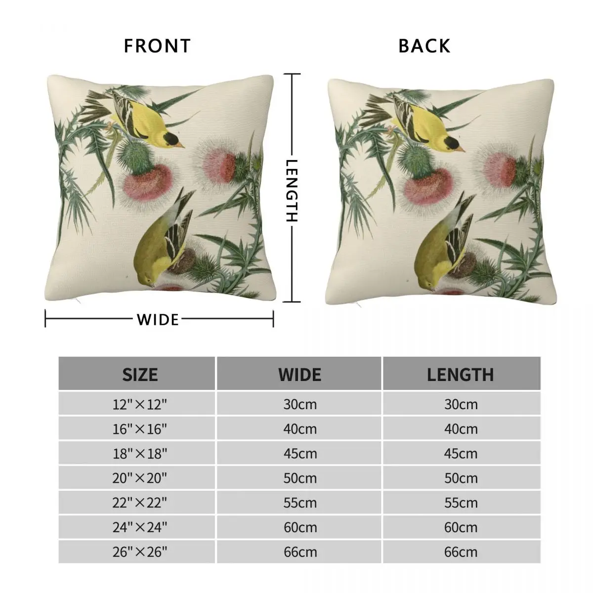 American Goldfinch John James Audubon Pillowcase Polyester Linen Velvet Printed Zip Decor Sofa Cushion Cover 18