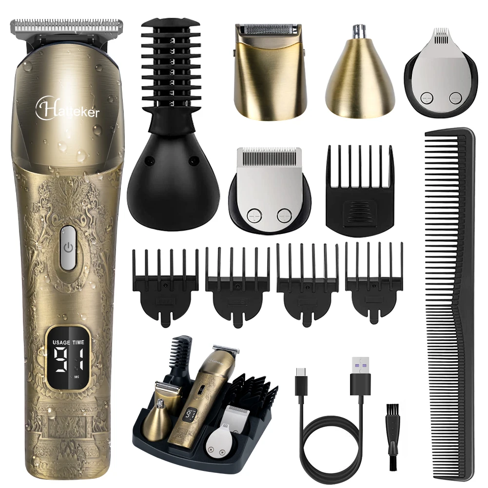 Hatteker 6-in-1 Professional Hair Clippers Hair Cut Machine for Men Electric Shaver Beard Trimmers Machine Cordless IPX7 Washing