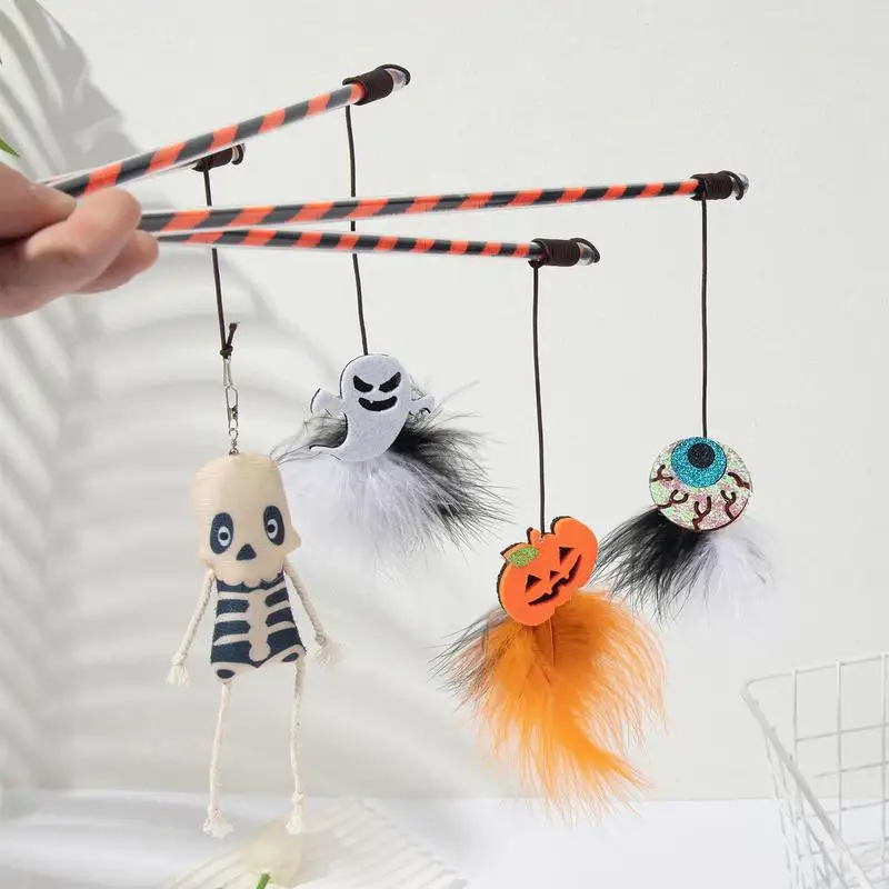 

Halloween Feather Teasing Cat Stick Halloween Pumpkin Ghost Atmosphere Styling Teasing Cats Rod Cat Selfplay Toys