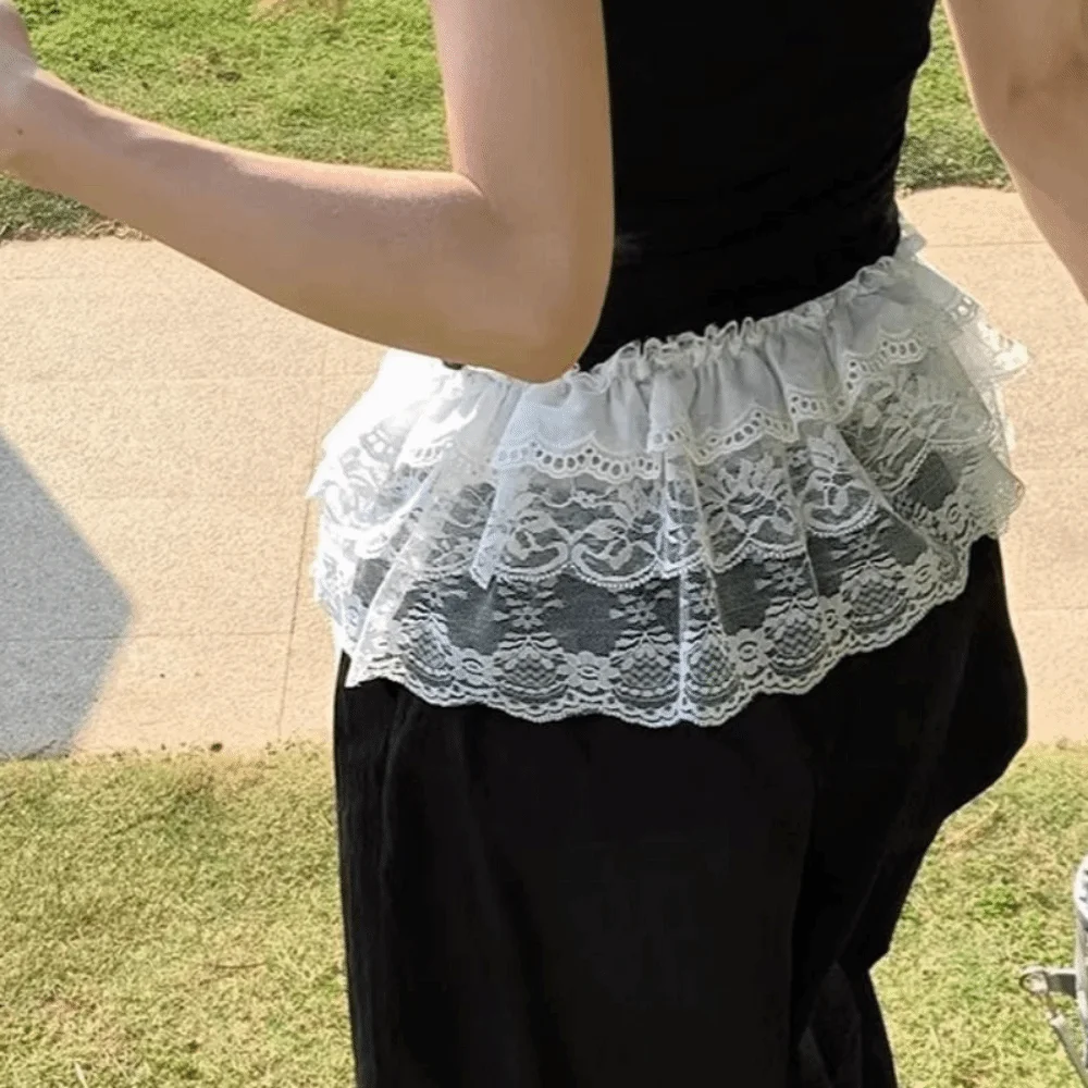 Elegant Balletcore Lace Mini Skirts Korean Style White Ruffle Short Skirts High Waist Elastic Butt Curtain Streetwear