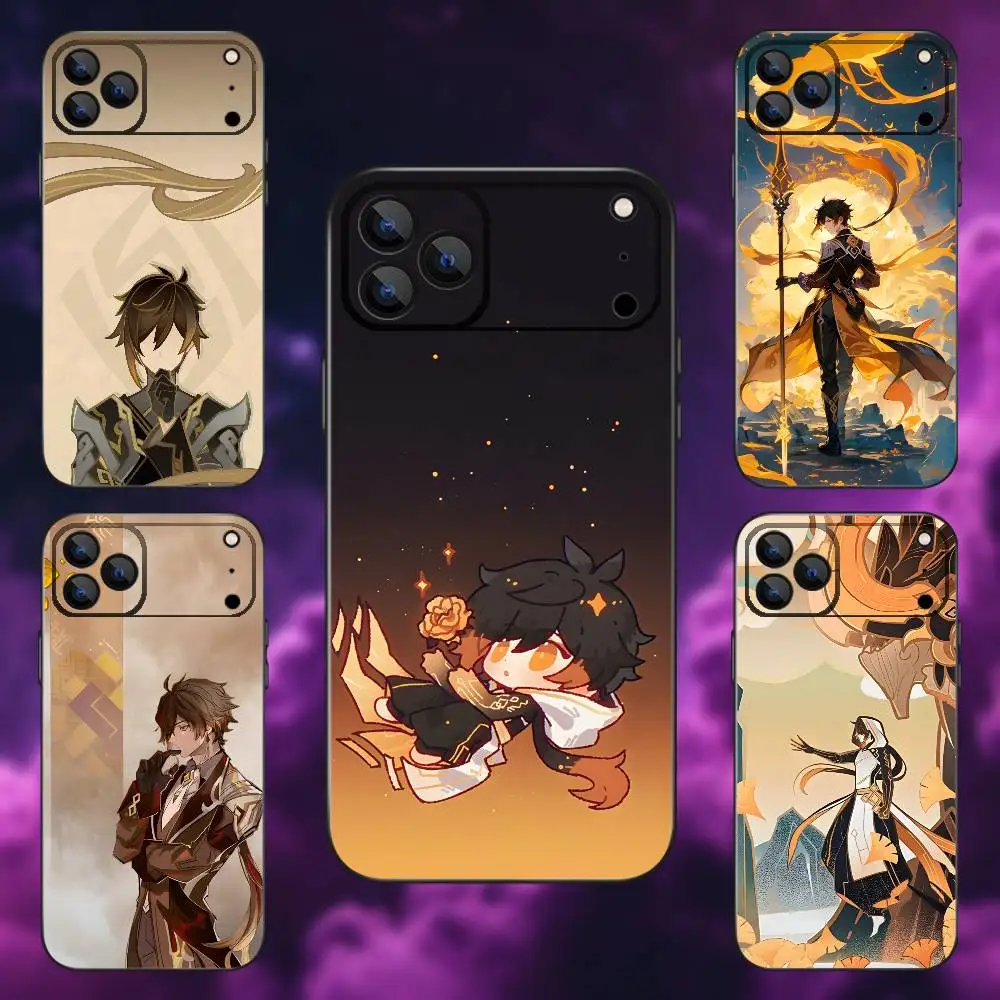 

G-Genshin Z-Zhongli Phone Case For iPhone 17,16,15,14,13,12,Pro,Max,Plus,E,SE4,Air,Mini Black Soft Box