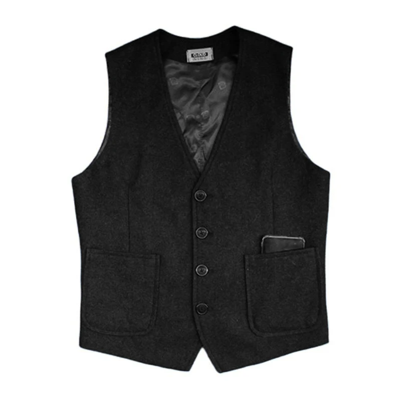 Suit Vest for Men Vintage V-Neck Wool Jacket Herringbone Vest Steampunk Western Sleeveless