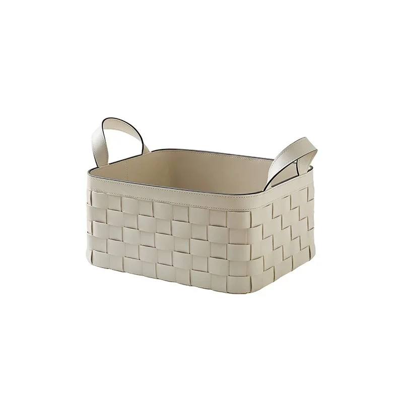 

Premium portable storage basket Cloakroom Soft sundries storage basket Household light luxury leather woven basket