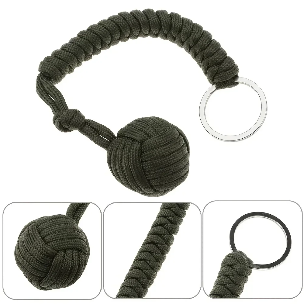 Outdoor Self-Defense Umbrella Rope,Monkey Fist Steel Ball, Paracord Survival Key Chain, Outdoor Safety Protection Accessories