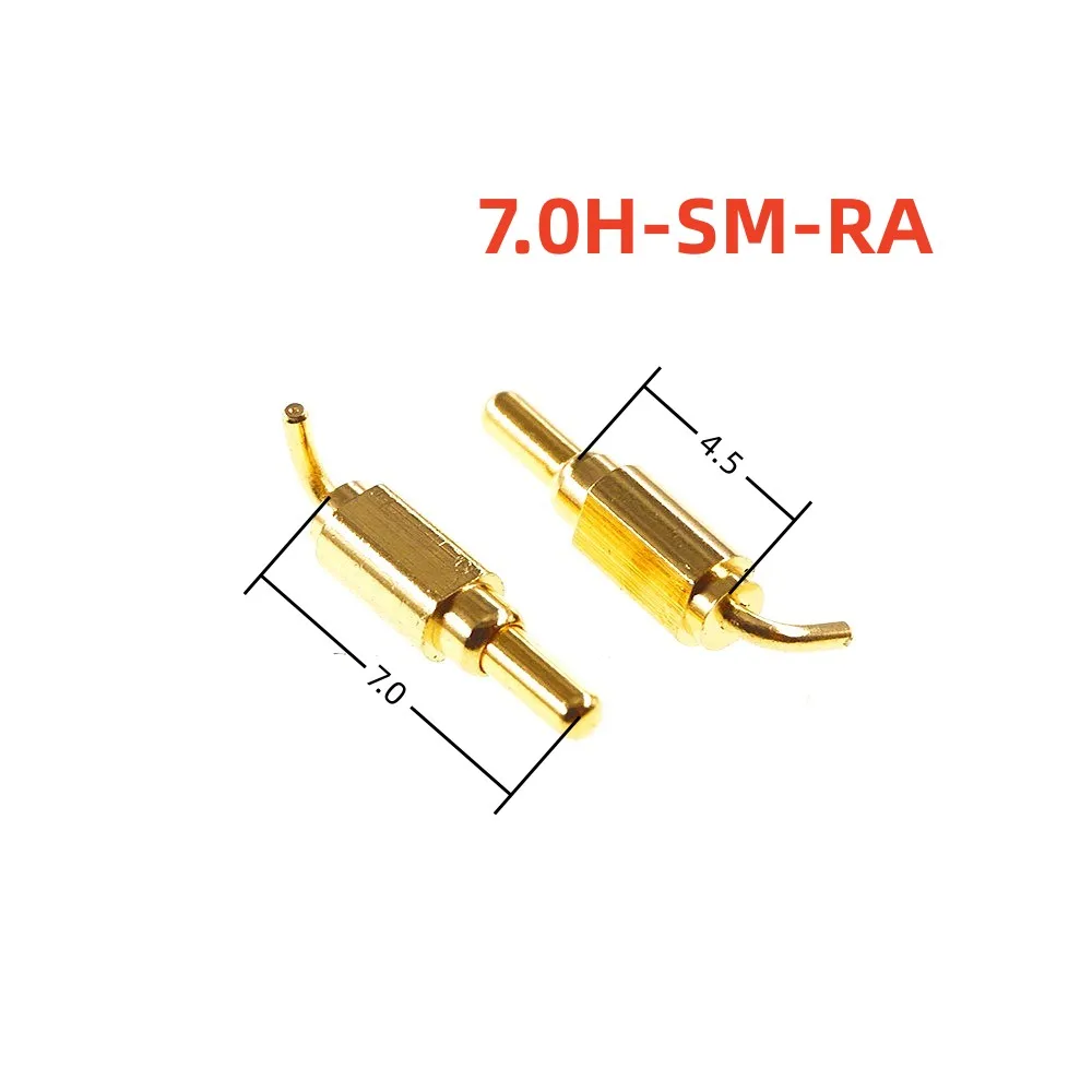 10 100 Pcs Spring Loaded Pogo Pin Connector Single Pin 7.0 MM Height PCB Right Angle 90 Degree Through Holes Horizontal