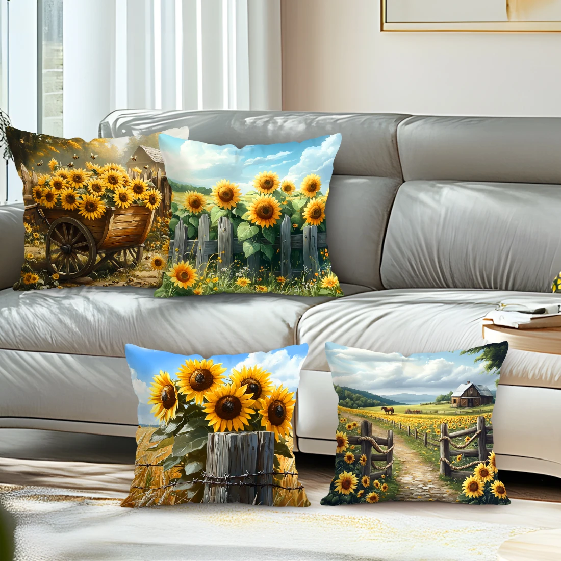 Funda de almohada de cosecha de otoño estilo pintura al óleo Retro, patrón de calabaza de girasol para sofá, ropa de cama
