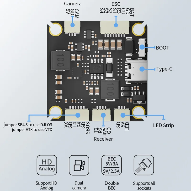 Aocoda-RC F465S V4 Stack F405 V4 FC 65A 4 in1 ESC 30X30mm ICM42688P for FPV Racing Drone view 5