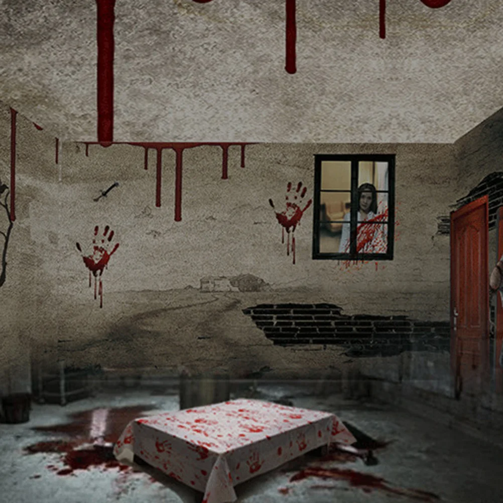 

2Pcs Halloween Tablecloth Blood Staining Durable Colorful Letter Pattern Horror Party Props for Halloween Trick Occasions