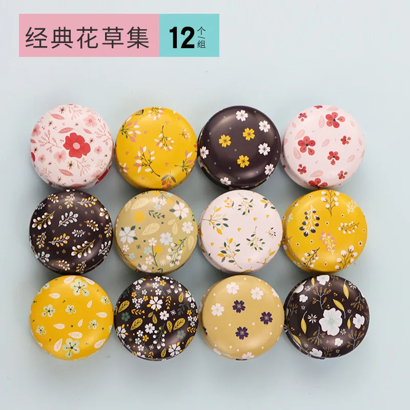12PC Mini Exquisite Retro Flower Empty Round Tin Box Jars Portable Solid Ointment Packaging Boxes Metal Pill Jewelry Storage Box
