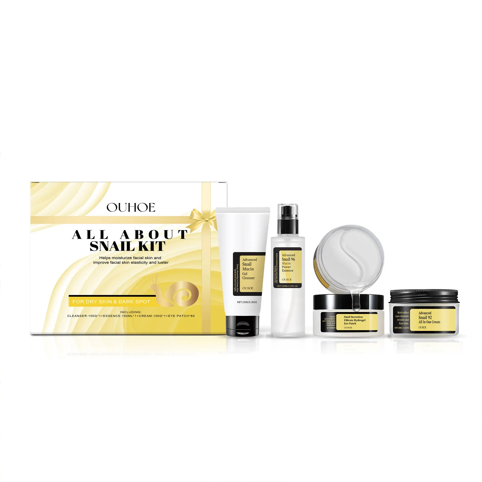 Snail Mucin 96% Korean Skin Care Fade Fine Lines Repair Tighten Firming Moisturizing Smooth Glow Brightening Facial Essence Set