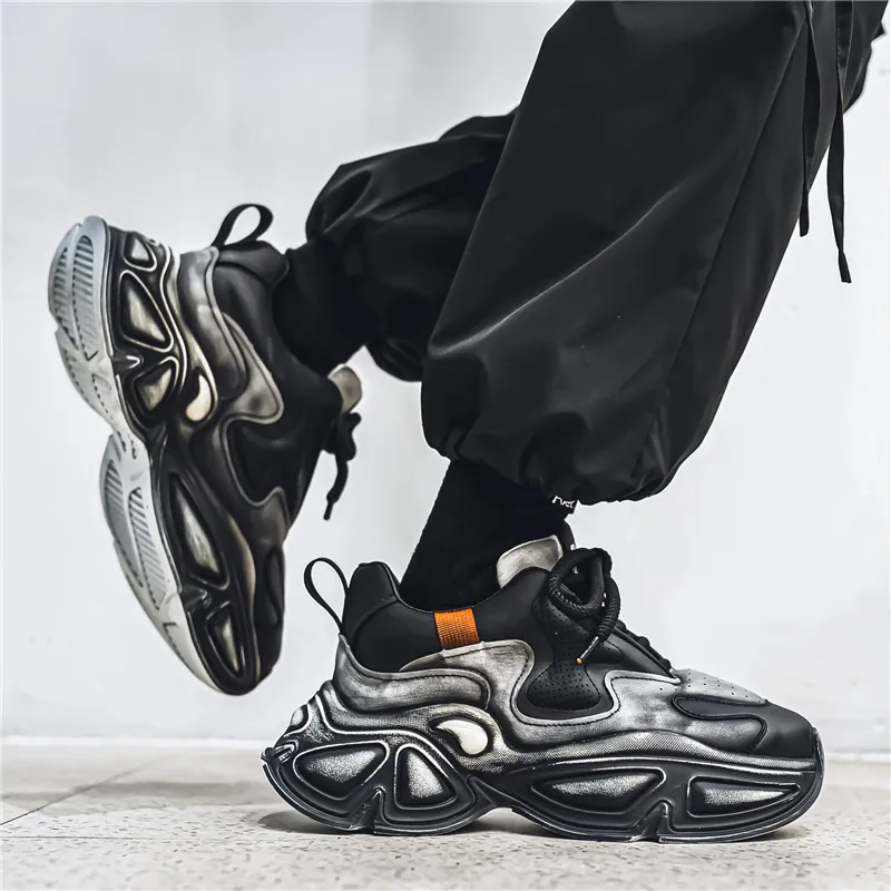 أحذية رجالية جديدة عالية الجودة ذات نعل سميك وأربطة أحذية رياضية فاخرة ومريحة مع ربط من الجلد