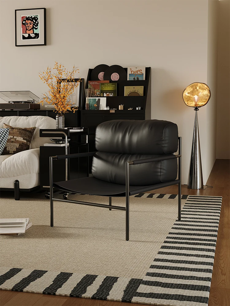 

Modern minimalist balcony leisure chair living room cowhide down comfortable Italian minimalist single person sofa chair