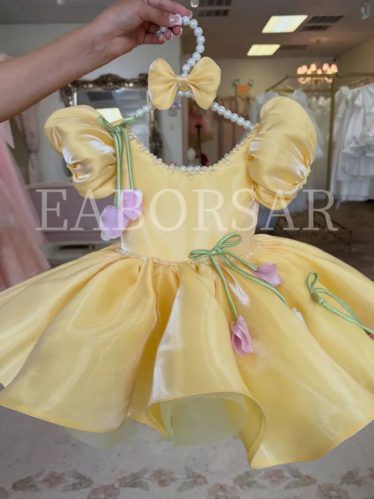 Neues Kinderkleid mit Puffärmeln für Klavieraufführungen, Geburtstagsfeiern und Partys A5019 Vestidos Blumenmädchenkleider – Detail 3