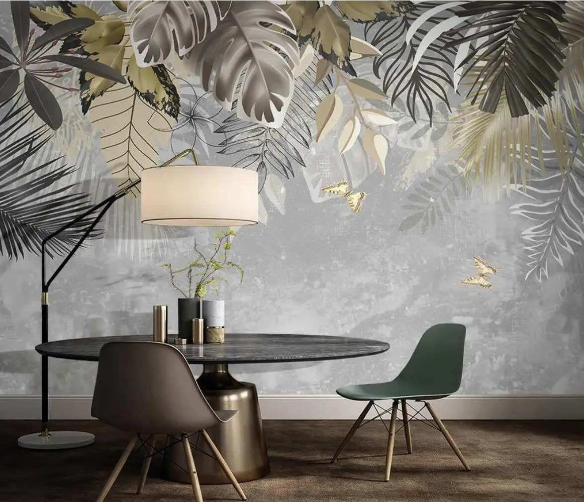 

beibehang Custom wallpaper mural Nordic hand-painted rainforest banana leaf palm tree simple interior background wall paper