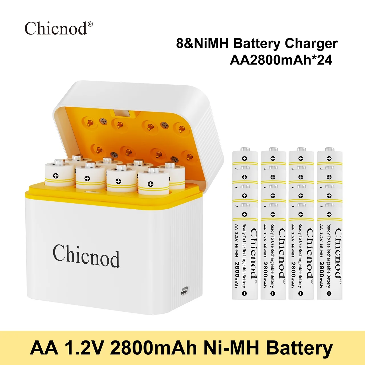 CHICNOD AA Rechargeable Battery 2800mAh NiMH Battery 8 Slot Smart Charger Fast Charging Battery Pack for Camera Toy